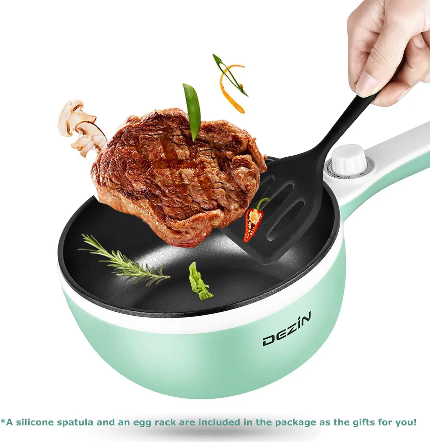 Dezin Hot Pot Electric with Steamer Upgraded, Non-Stick Sauté Pan, Rapid Noodles Electric Pot, 1.5L Mini Pot for Steak, Egg, Fried Rice, Ramen, Oatmeal, Soup with Power Adjustment
