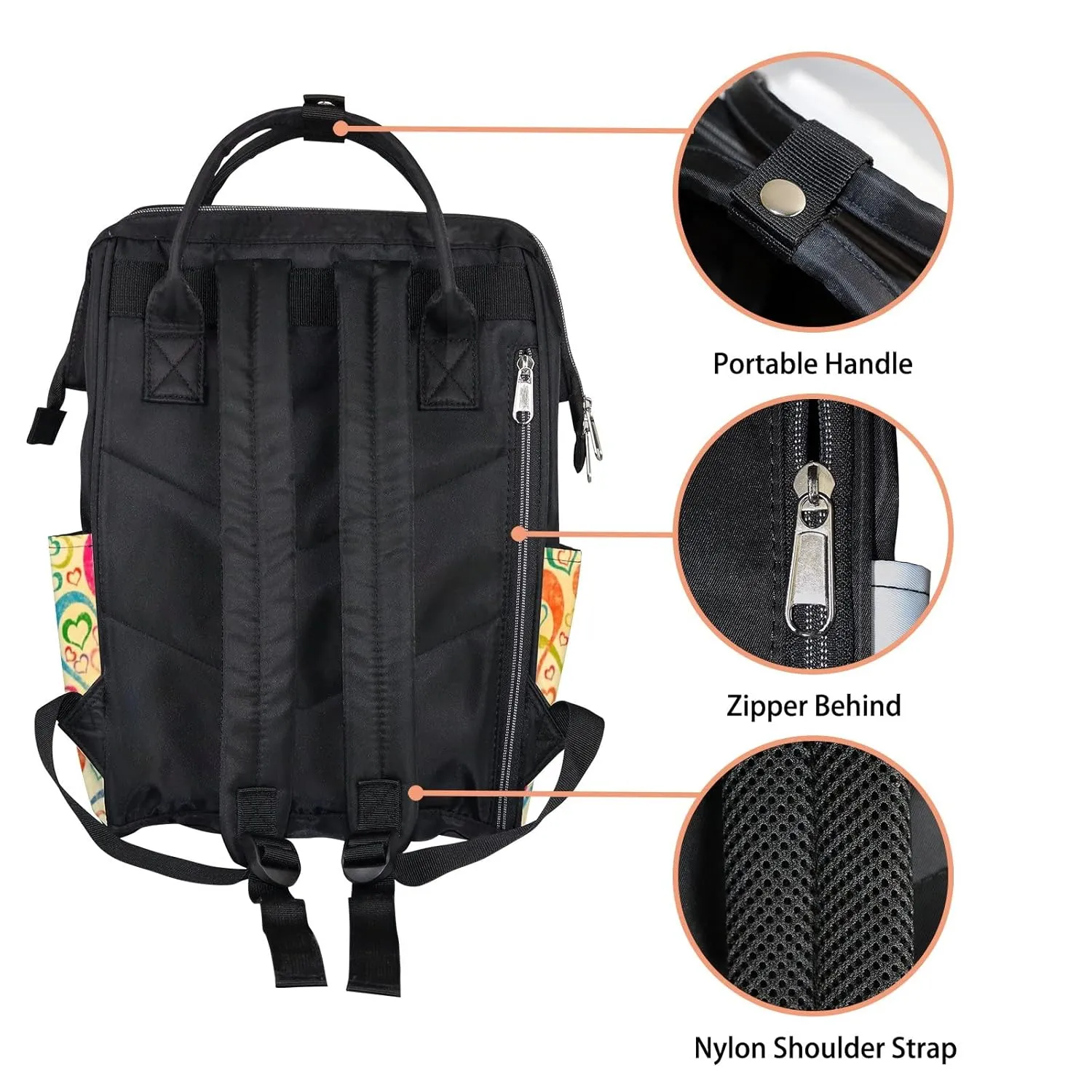 Diaper Bag Mummy Backpack Naive Art Hearts Colorful Multifunction Baby Nappy Bag Large Capacity Nursing Bags Waterproof Travel Backpack