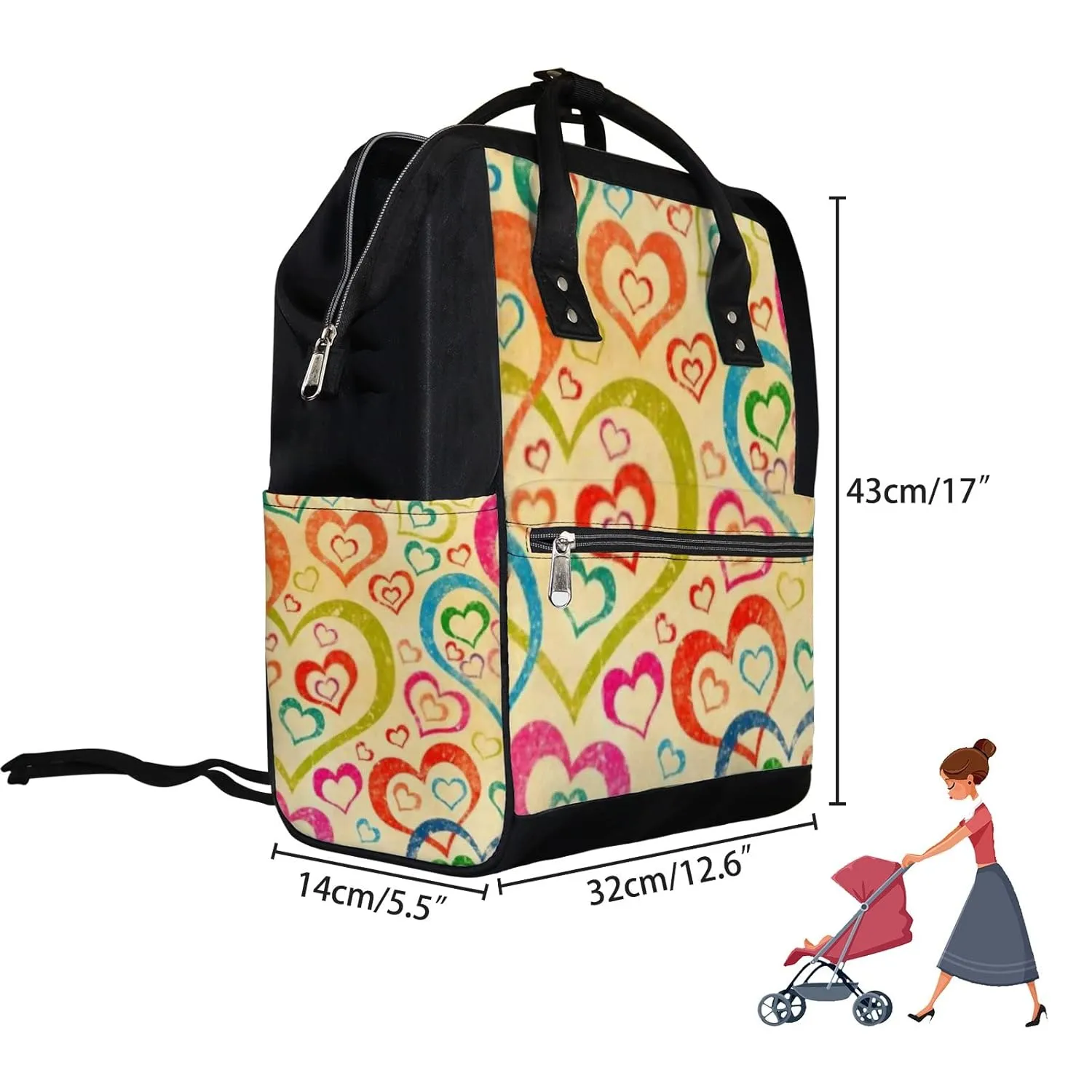 Diaper Bag Mummy Backpack Naive Art Hearts Colorful Multifunction Baby Nappy Bag Large Capacity Nursing Bags Waterproof Travel Backpack