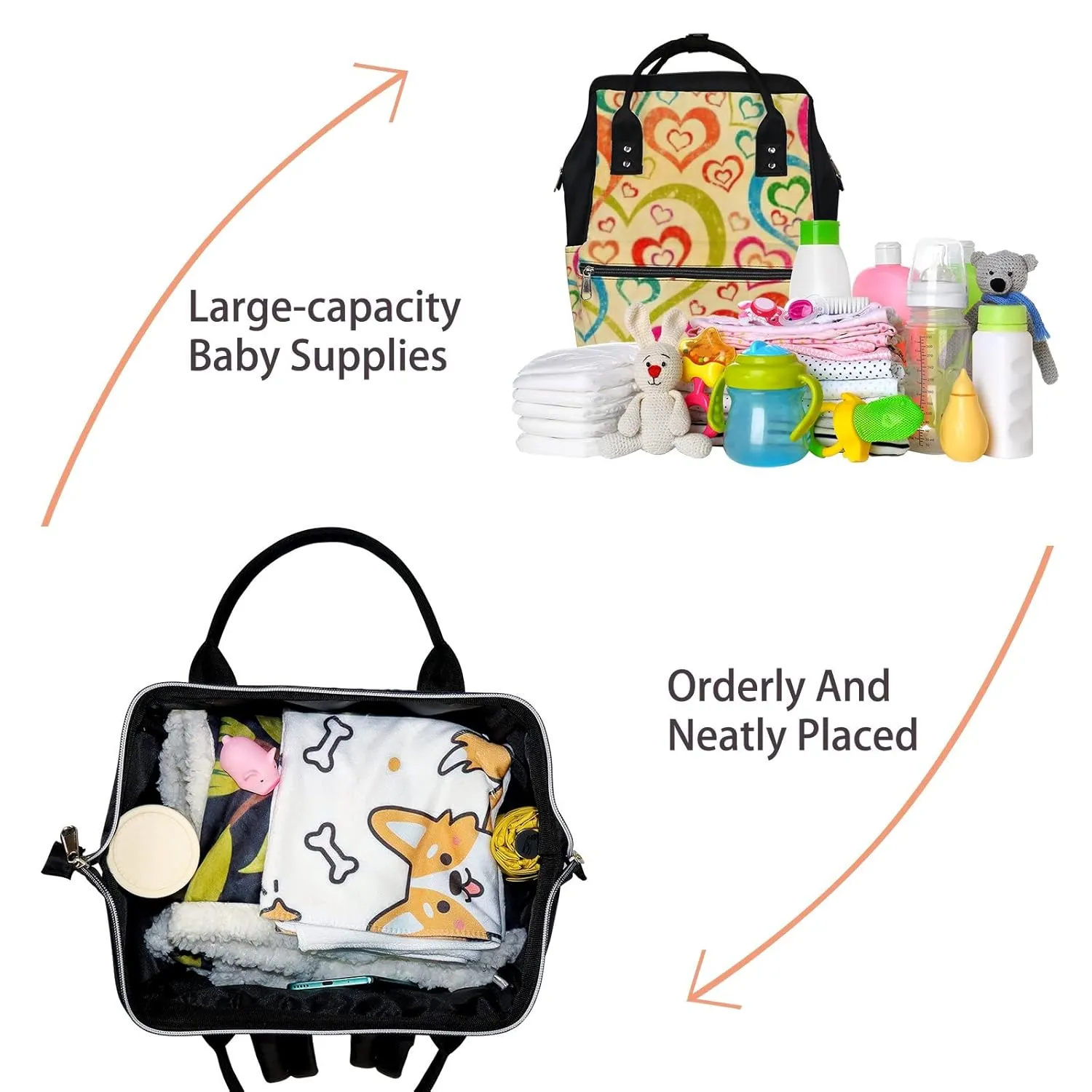 Diaper Bag Mummy Backpack Naive Art Hearts Colorful Multifunction Baby Nappy Bag Large Capacity Nursing Bags Waterproof Travel Backpack