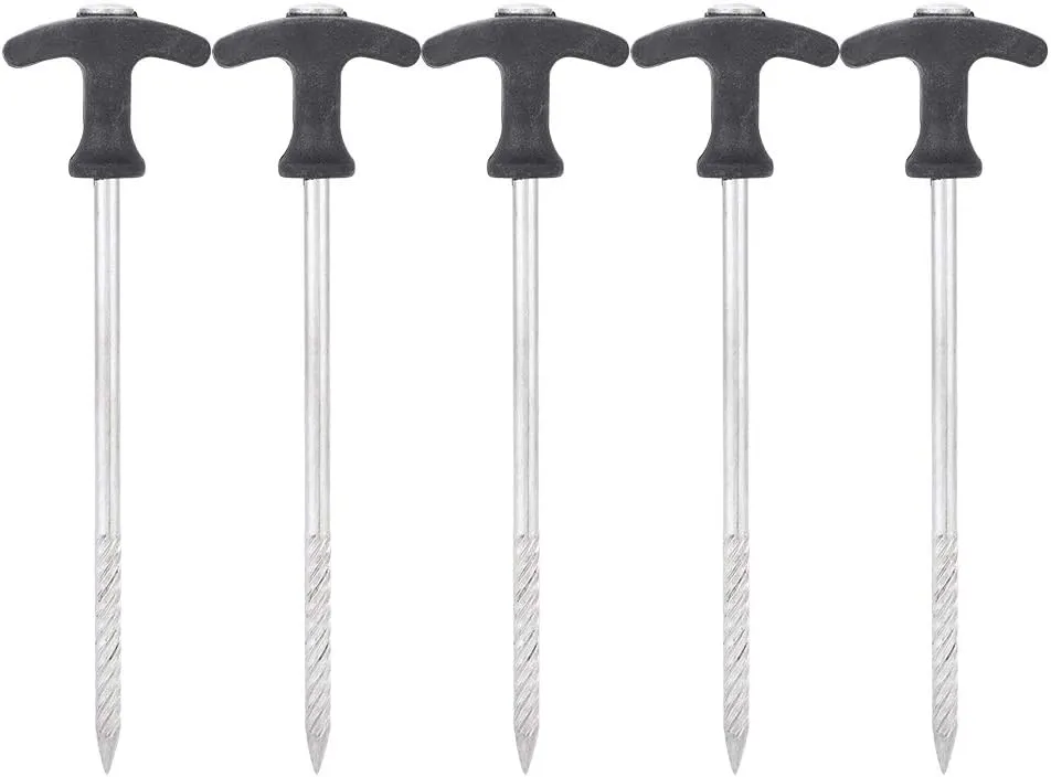 Dilwe Outdoor Tent Stakes, 5 Pcs T-Shaped Nail Pegs Camping Screw Nail for Frozen Soil Ice