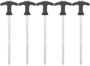Dilwe Outdoor Tent Stakes, 5 Pcs T-Shaped Nail Pegs Camping Screw Nail for Frozen Soil Ice