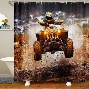 Dirt Bike Shower Curtain Accessories with Hooks Extreme Sports Fabric Bathroom Shower Curtain Kids Boys Cool Motocross Racer Waterproof Shower Curtains Motorcycle Bike Decor Curtains,72x72 Inches