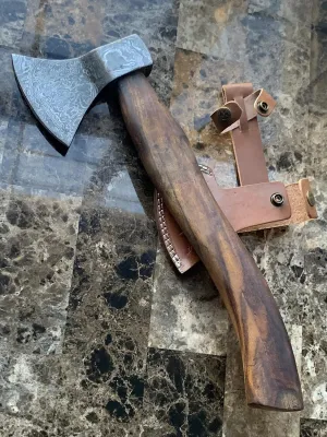 DIST AX-257, Custom Handmade Damascus Steel 13.00 Inches Axe - Gorgeous and Solid Rose Wood Handle