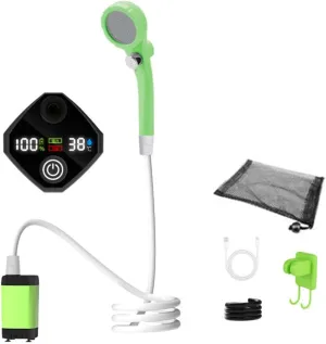 DONGKER Outdoor Shower Kit,Portable Shower USB Rechargeable Camping Shower with Intelligent LED Display & 2m Hose & Storage Bag for Outdoor Hiking Travel Pet Cleaning