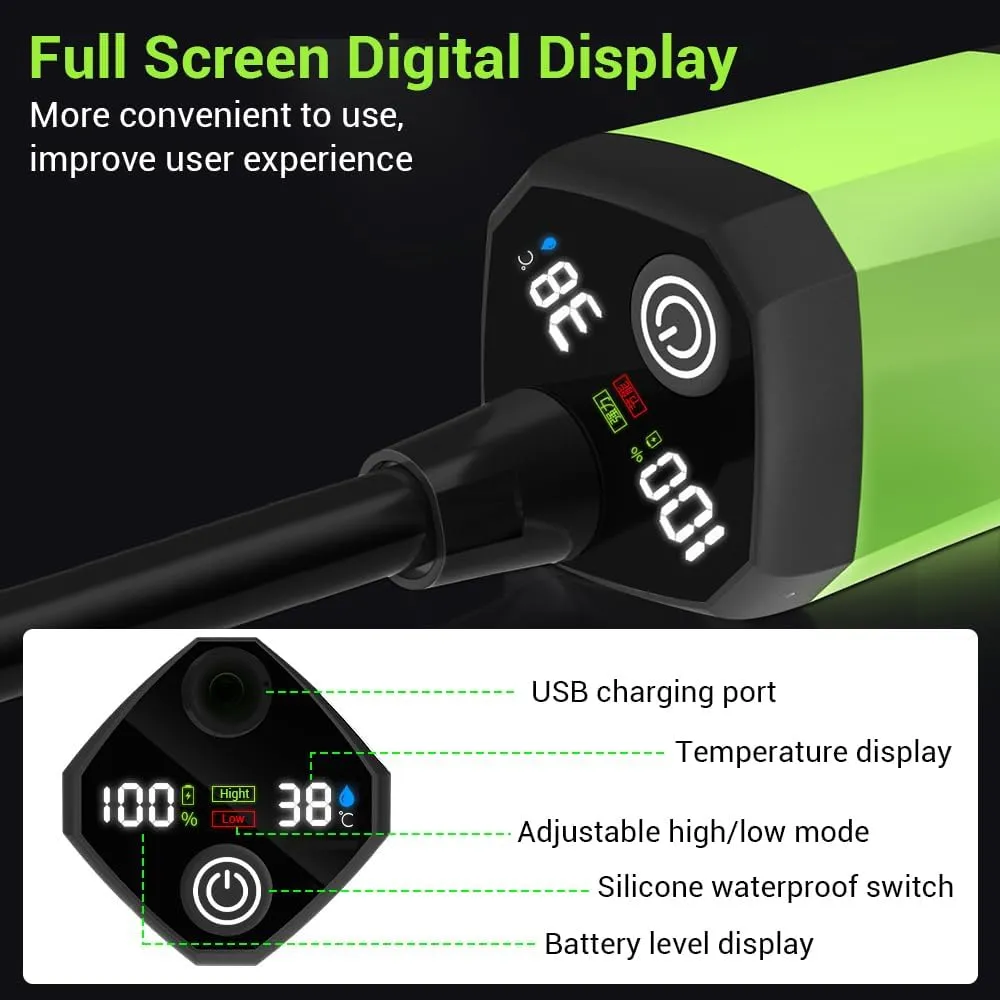 DONGKER Outdoor Shower Kit,Portable Shower USB Rechargeable Camping Shower with Intelligent LED Display & 2m Hose & Storage Bag for Outdoor Hiking Travel Pet Cleaning
