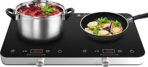 Double Induction Cooktop Burner, 1800w 2 burner Induction Cooker Cooktop, 10 Temperature 9 Power Settings Portable Electric Countertop Burner Touch Stove with Child Safety Lock & Timer