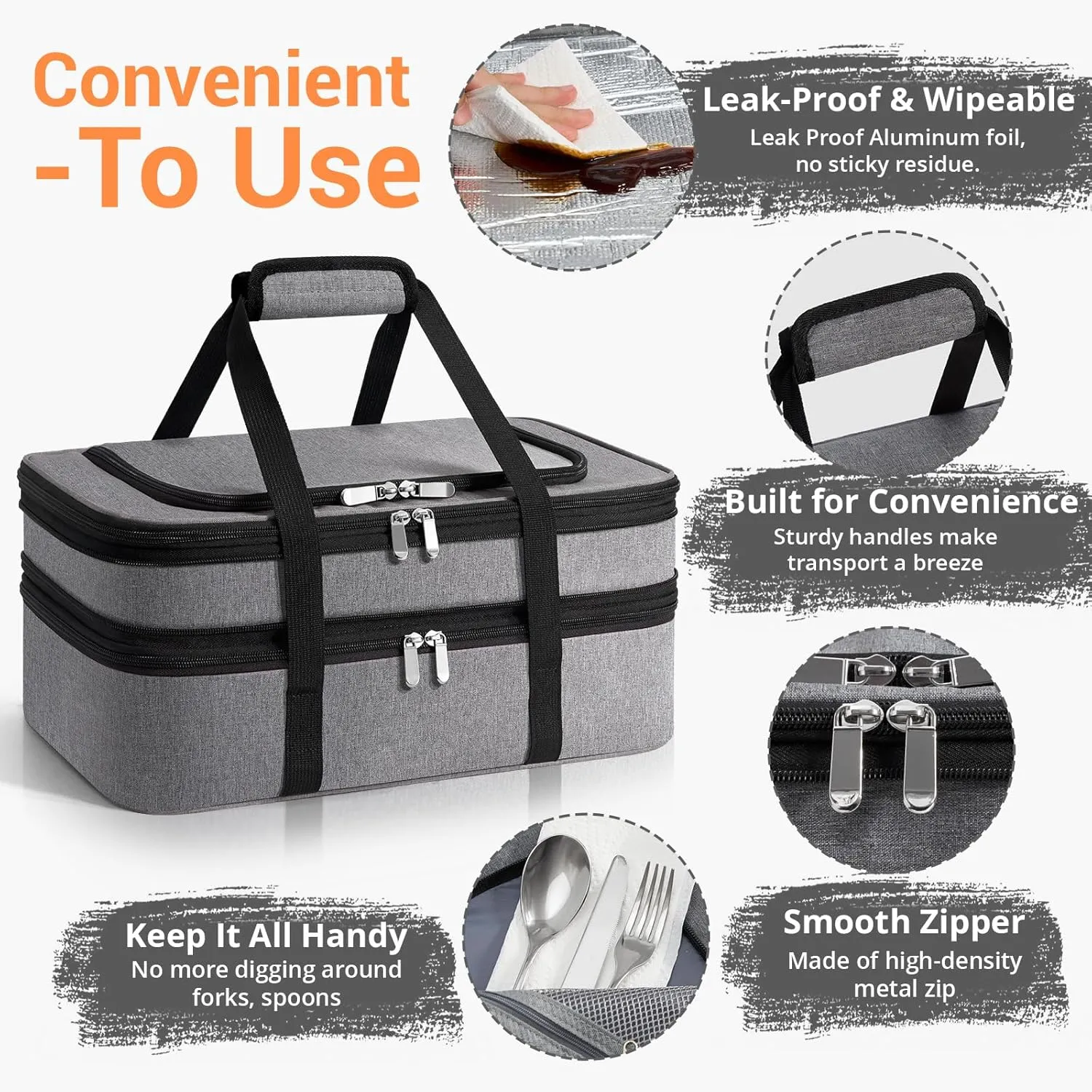 Double Insulated Casserole Carrier - Portable Casserole Carrier for Hot or Cold Food Lunch Tote Warmer or Cooler Bag, for Parties Picnic, Fits 9" x 13" Baking Dish