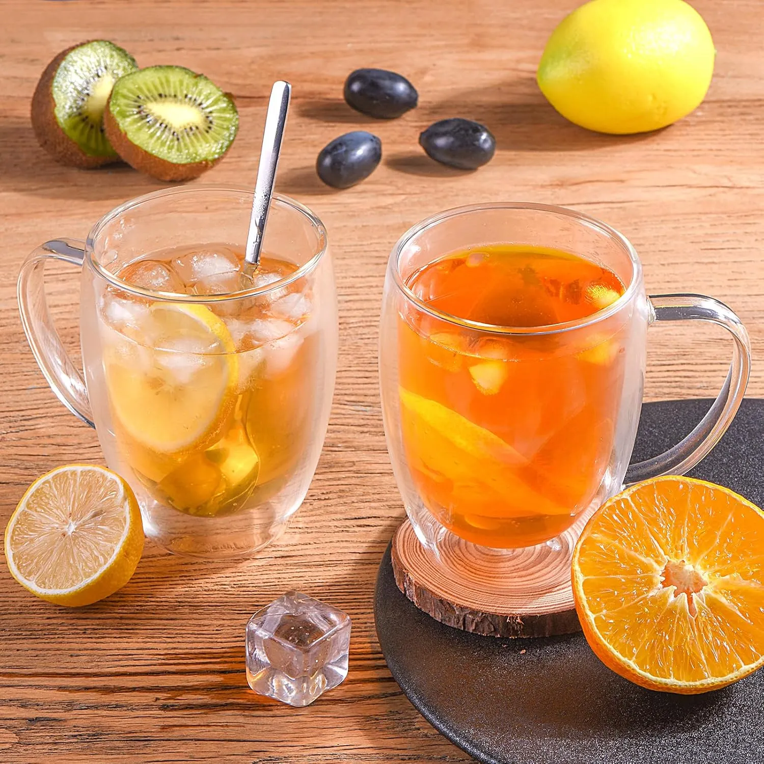 Double Wall Glass Coffee Mugs, Glass Coffee Mugs with Handle, Insulated Clear Coffee Mugs Set of 4, Perfect for Espresso, Cappuccino, Latte, Americano, Tea Bag, Beverage -12 Ounces