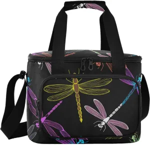 Dragonfly Black Insulated Cooler Bag for Women Men Leakproof 24 Can Camping Car Coolers for Beach Work Road Trip