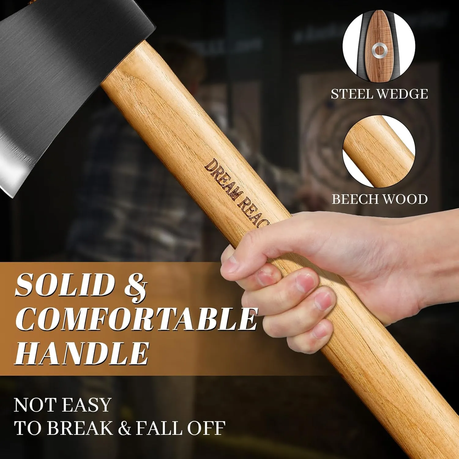 Dream Reach 15.7" Professional Throwing Axe Set with Wooden Handle, 3 PCS Throwing Axes and Tomahawks, Hand Forged Throwing Hatchet for Adults, Axe Throwing Game for Backyard, Competition, Recreation