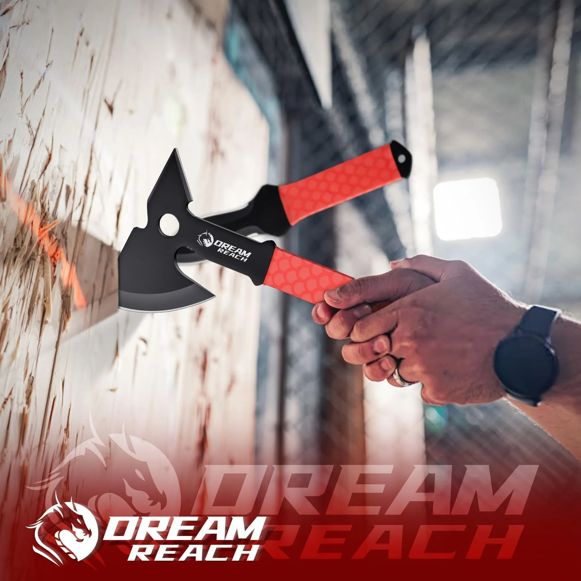 Dream Reach 6-Pack Throwing Game Set, Including Safe Full Tang 3 PCS Throwing Axes with TPR Rubber Sleeve and Protective Sheaths for Recreation and Competition