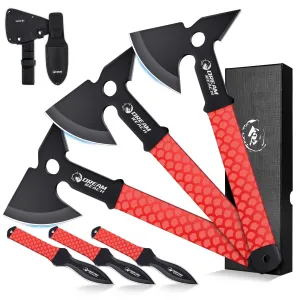Dream Reach 6-Pack Throwing Game Set, Including Safe Full Tang 3 PCS Throwing Axes with TPR Rubber Sleeve and Protective Sheaths for Recreation and Competition