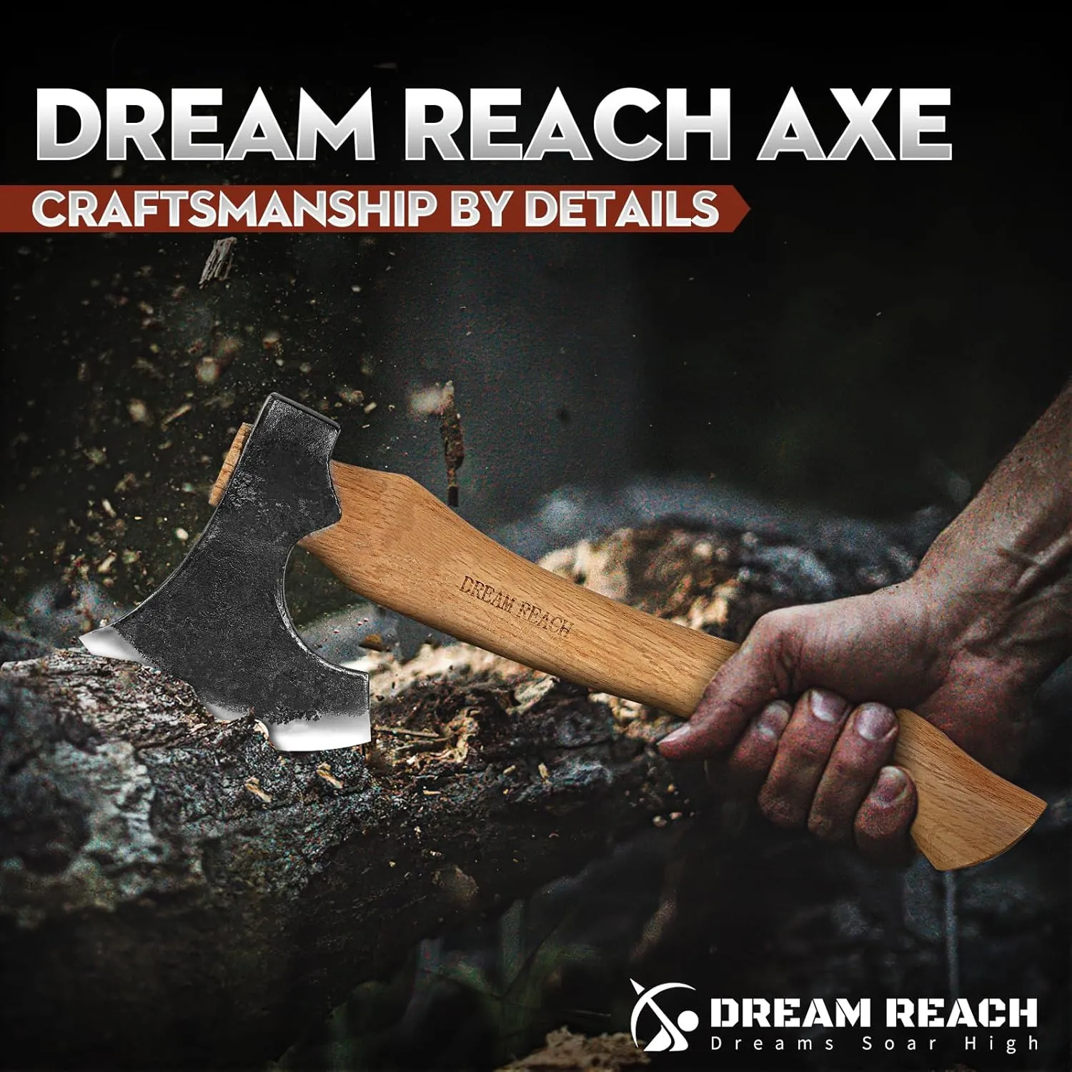 Dream Reach Hatchet Axe with Sheath Wood Hatchet Carbon Steel Heat Treated Bushcraft Hatchet - 14" Hand Forged Camping Axe for Chopping Wood, Garden