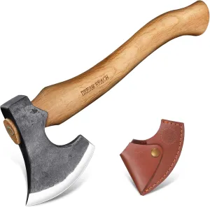 Dream Reach Hatchet Axe with Sheath Wood Hatchet Carbon Steel Heat Treated Bushcraft Hatchet - 14" Hand Forged Camping Axe for Chopping Wood, Garden
