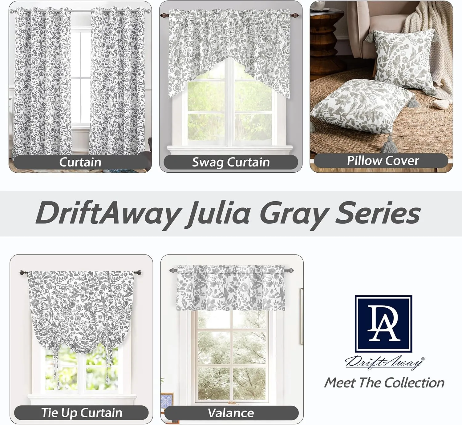 DriftAway Julia Lined Valance Double Layer Thermal Insulated Room Darkening Blackout Valances 3 Inch Rod Pocket Window Valance for Bathroom Living Room 52 Inch by 14 Inch Gray