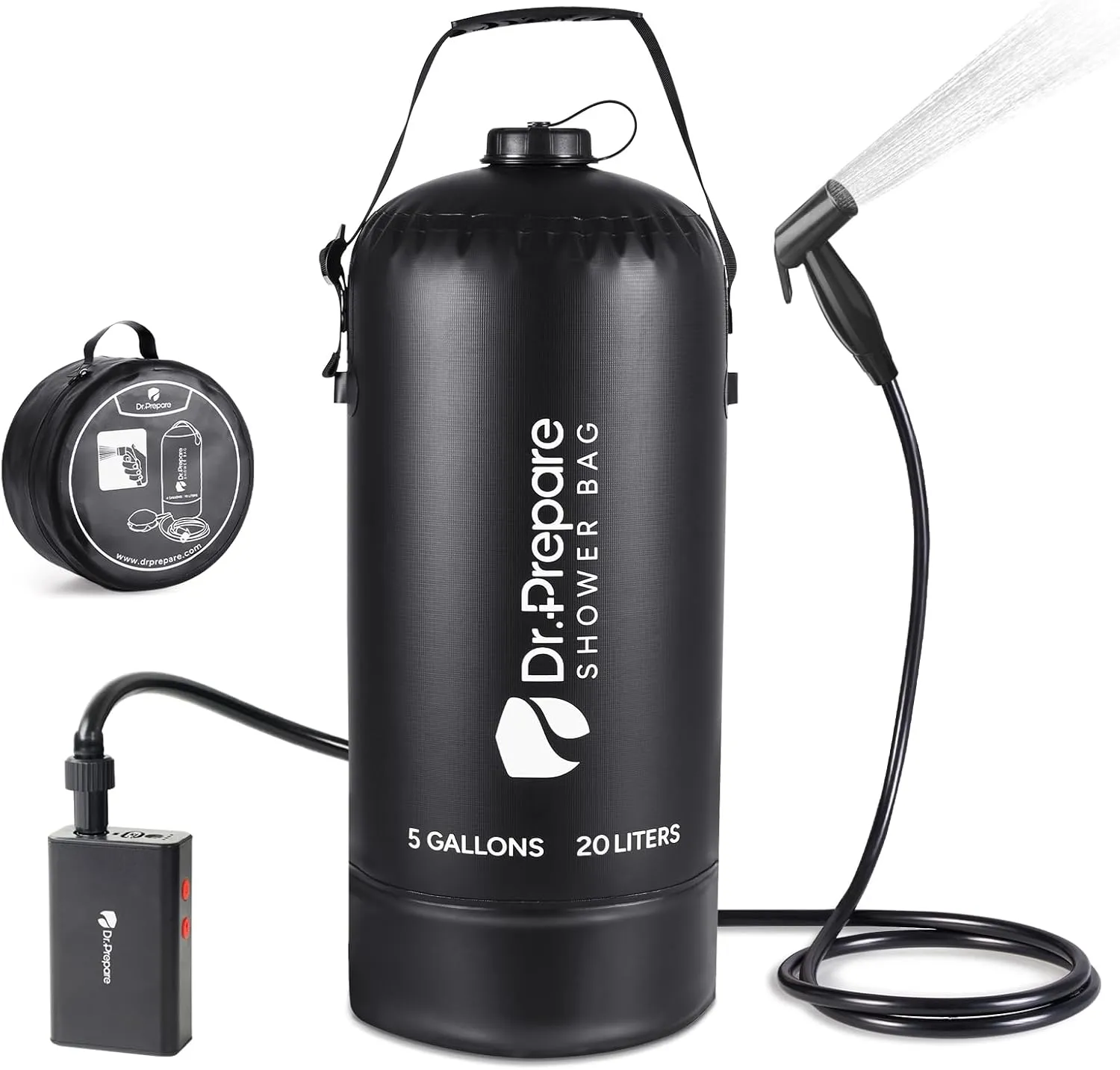 DR.PREPARE Camping Shower, 4 Gallons 5 Gallons Portable Shower with Rechargeable Pump，Outdoor Shower Bag for Camping, Hiking, Traveling, Beach