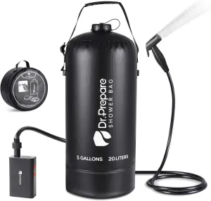 DR.PREPARE Camping Shower, 4 Gallons 5 Gallons Portable Shower with Rechargeable Pump，Outdoor Shower Bag for Camping, Hiking, Traveling, Beach