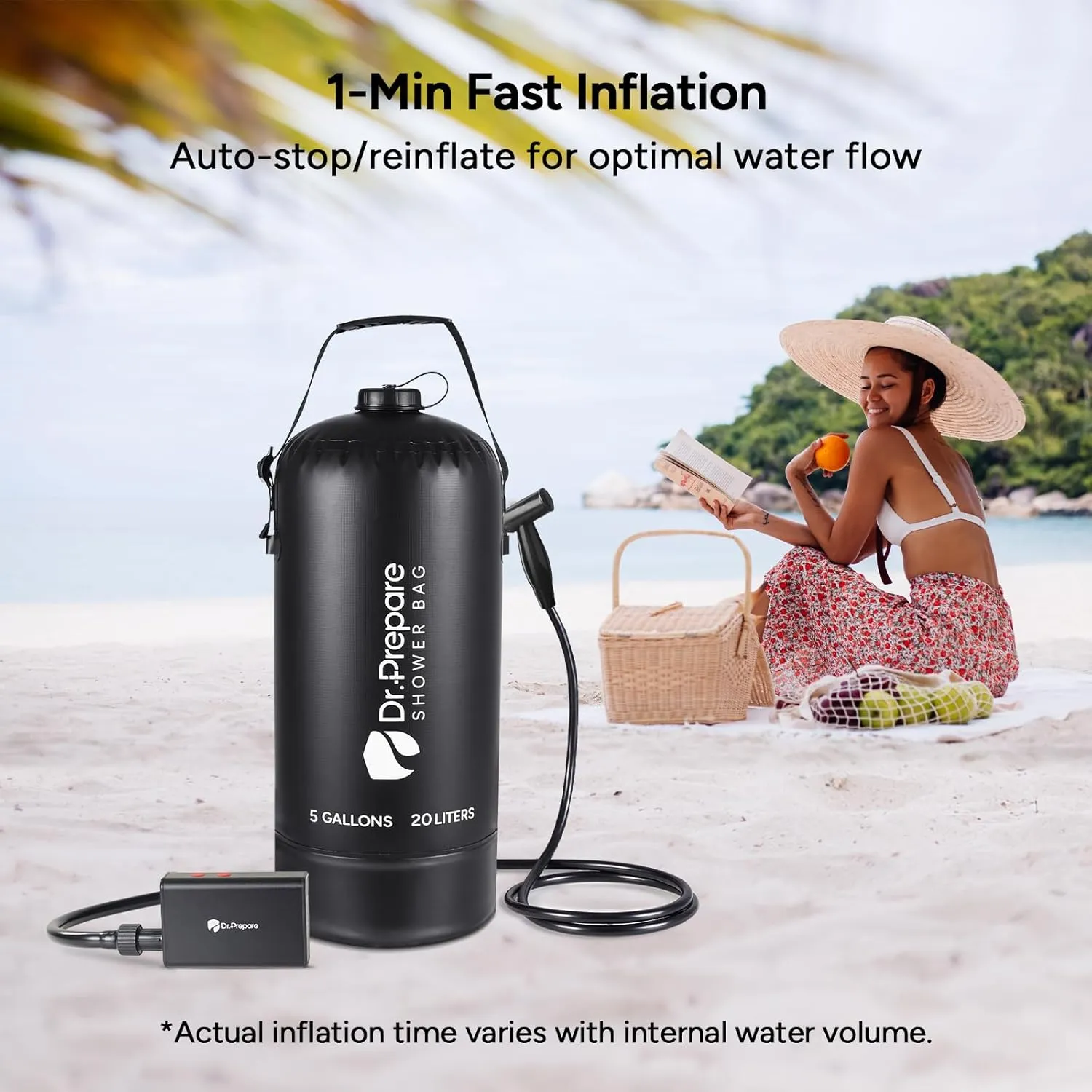 DR.PREPARE Camping Shower, 4 Gallons/5 Gallons Portable Shower with Pump, Outdoor Shower Bag for Camping, Hiking, Traveling, Beach