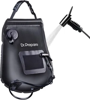 DR.PREPARE Camping Shower Bag, 15L Solar Camp Showers for Travelling Hiking Trip Beach w/On-Off Switchable Shower Head