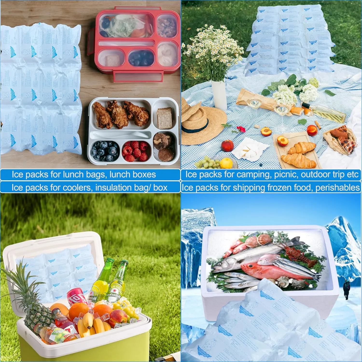 Dry Ice Packs for Shipping Frozen Food Long Lasting, Reusable Cold Packs Sheets for Cooler, Freezer Packs for Lunch Boxes