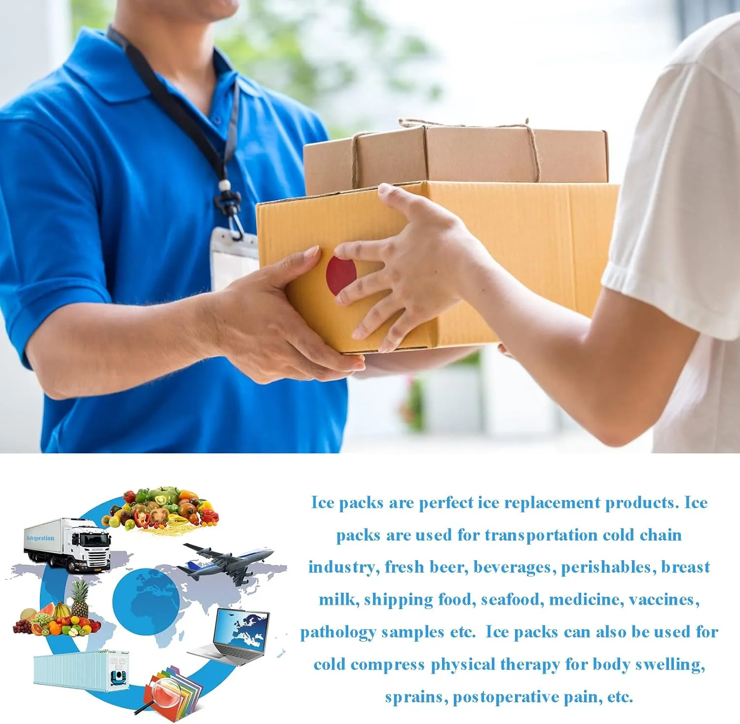 Dry Ice Packs for Shipping Frozen Food Long Lasting, Reusable Cold Packs Sheets for Cooler, Freezer Packs for Lunch Boxes