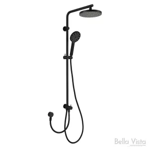 Dual Shower Rail with Rain Fall Head - Round Matte Black