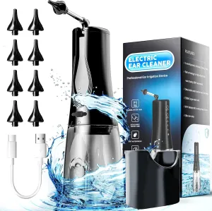 Ear Wax Removal, 3 Levels Electric Ear Irrigation Flushing System with 8 Nozzles, IPX7 Waterproof & 2000mAh Rechargeable Water Ear Cleaner, Safe & Effective Ear Cleaning Tool