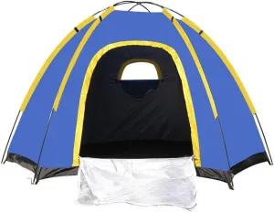 Easy to Assemble Hexagonal Camping Tent Large 3-4 People Waterproof Outdoor Lightweight Family Tent Blue