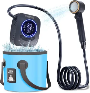 Eazy2hD Portable Camping Shower 8000mAh Rechargeable Outdoor Shower Pump, 4 Spray Modes, IPX8 Waterproof for Camping, Hiking, Pet Bath,Car Washing,Surf & Boat Cleaning (Shower Pump With Bucket)