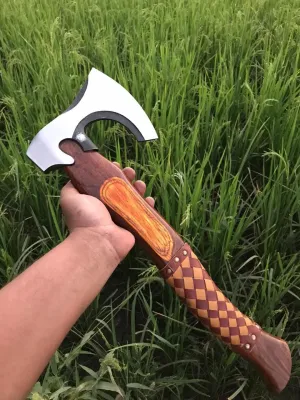 Edge Master/Custom Gift Forged Carbon Steel Viking Axe with Rose Wood Shaft, Viking Bearded Camping Axe, Best Birthday for Him