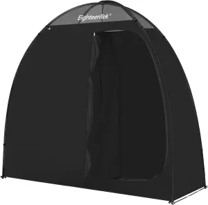 EighteenTek Camping Shower Tent Changing Room with Fixed Floor 2 Rooms and Doors Outdoor Pop Up Camping Toilet Portable Privacy Dressing Shelter with Carry Bag 83"x43"x80" (2 Rooms 1 Door Black)