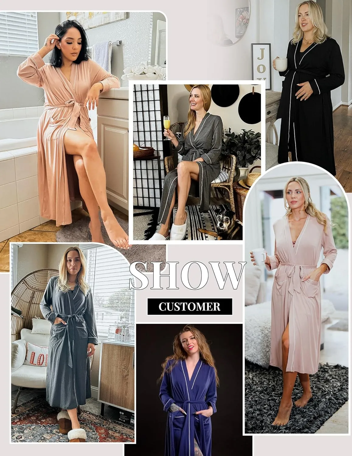 Ekouaer Women Kimono Robes Full Length Knit Bathrobe Lightweight Soft Sleepwear V-neck Casual Ladies Loungewear S-XXL