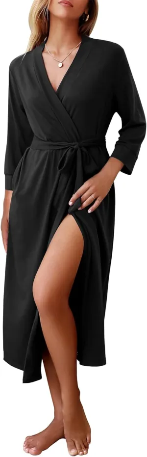 Ekouaer Women Robe Long Knit Bathrobe Lightweight Soft Summer kimono Robes Casual Loungewear with Attached belt