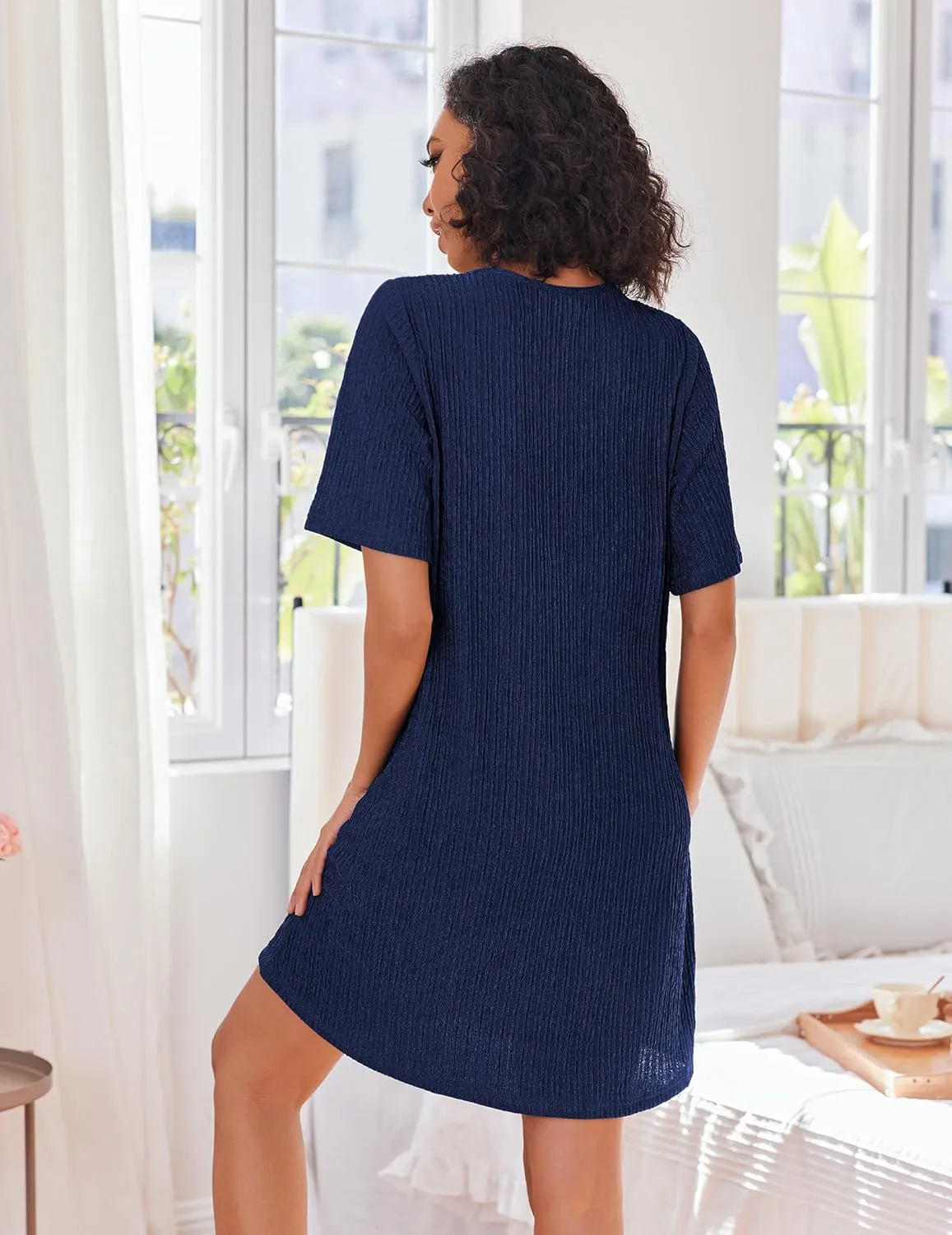 Ekouaer Women Zipper Robes Knit Short Bathrobe Lightweight House Coat with Pockets Soft Nightgown 3-3XL