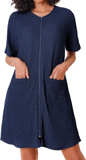 Ekouaer Women Zipper Robes Knit Short Bathrobe Lightweight House Coat with Pockets Soft Nightgown 3-3XL