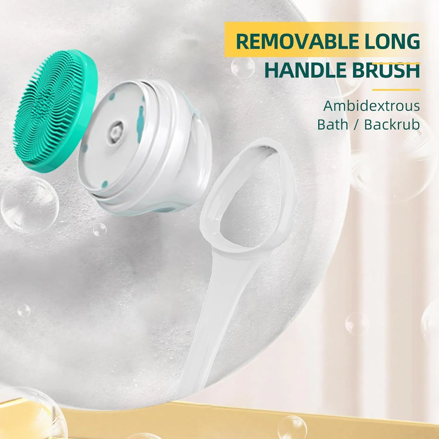 Electric Back Scrubber with Five Body Brush Head, Rechargeable ; Detachable Long Handle (White)