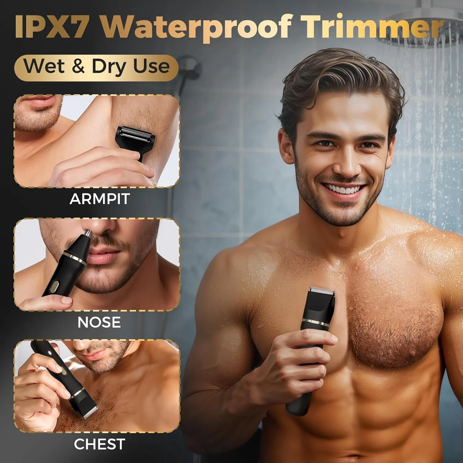 Electric Bikini Trimmer for Women, 5-in-1 Waterproof Electric Shaver, Painless Pubic Hair Trimmer for Sensitive Skin, Rechargeable Bikini Razor with Travel Case, Grooming Kit for Face & Body, Black