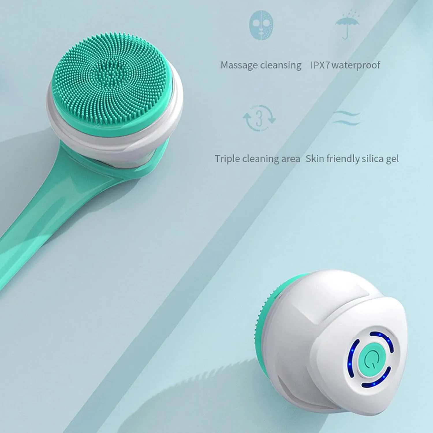 Electric Body Brush, Electric Body Scrubber, Rechargeable Scubber Shower Brush, Multifunctional Long Handle Cleansing Bath Brush for Men Women (B)