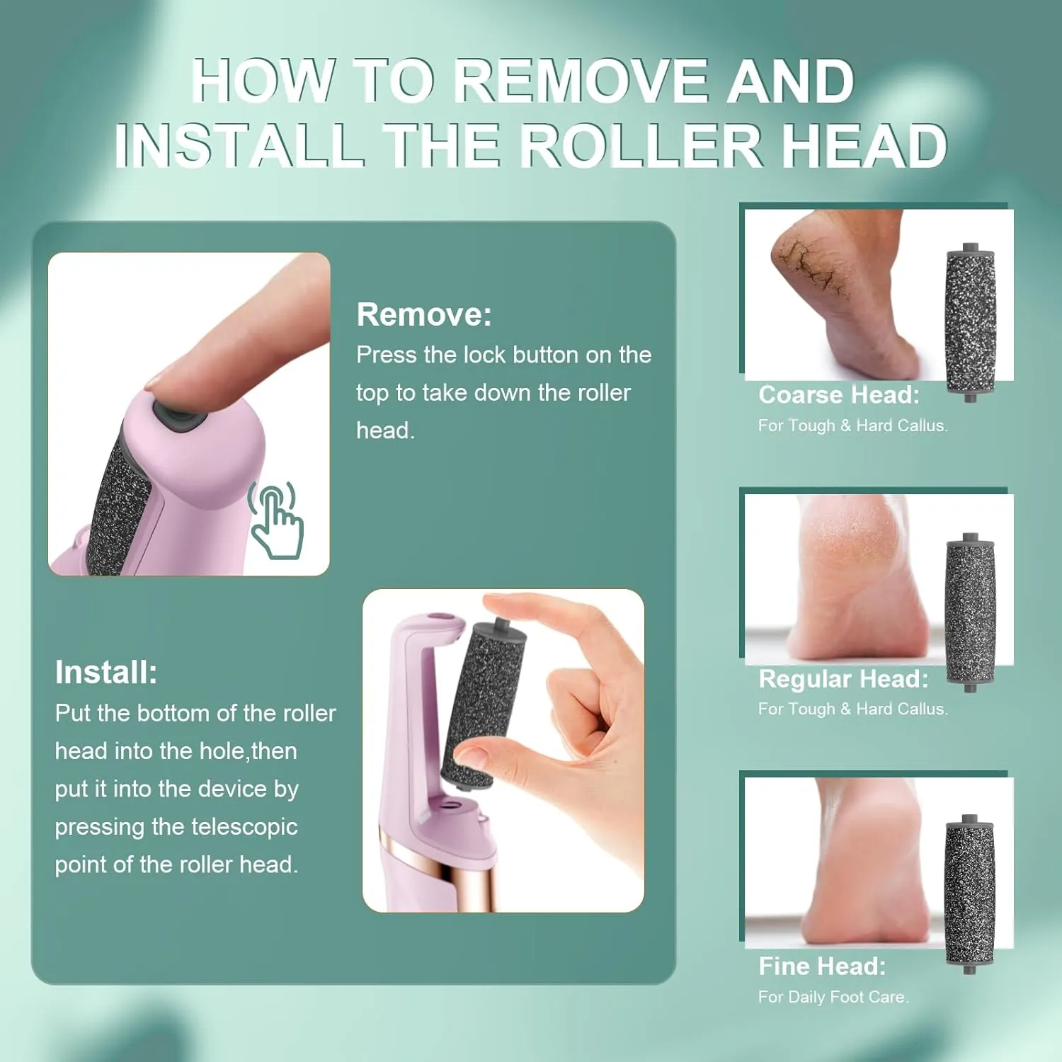 Electric Callus Remover for Feet, Professional Pedicure Tools Foot Care Kit, Foot Scrubber Electric Feet File Smooth Pedi Wand for Hard Cracked Dry Dead Skin, 3 Rollers, 3 Speeds,Ideal Gift