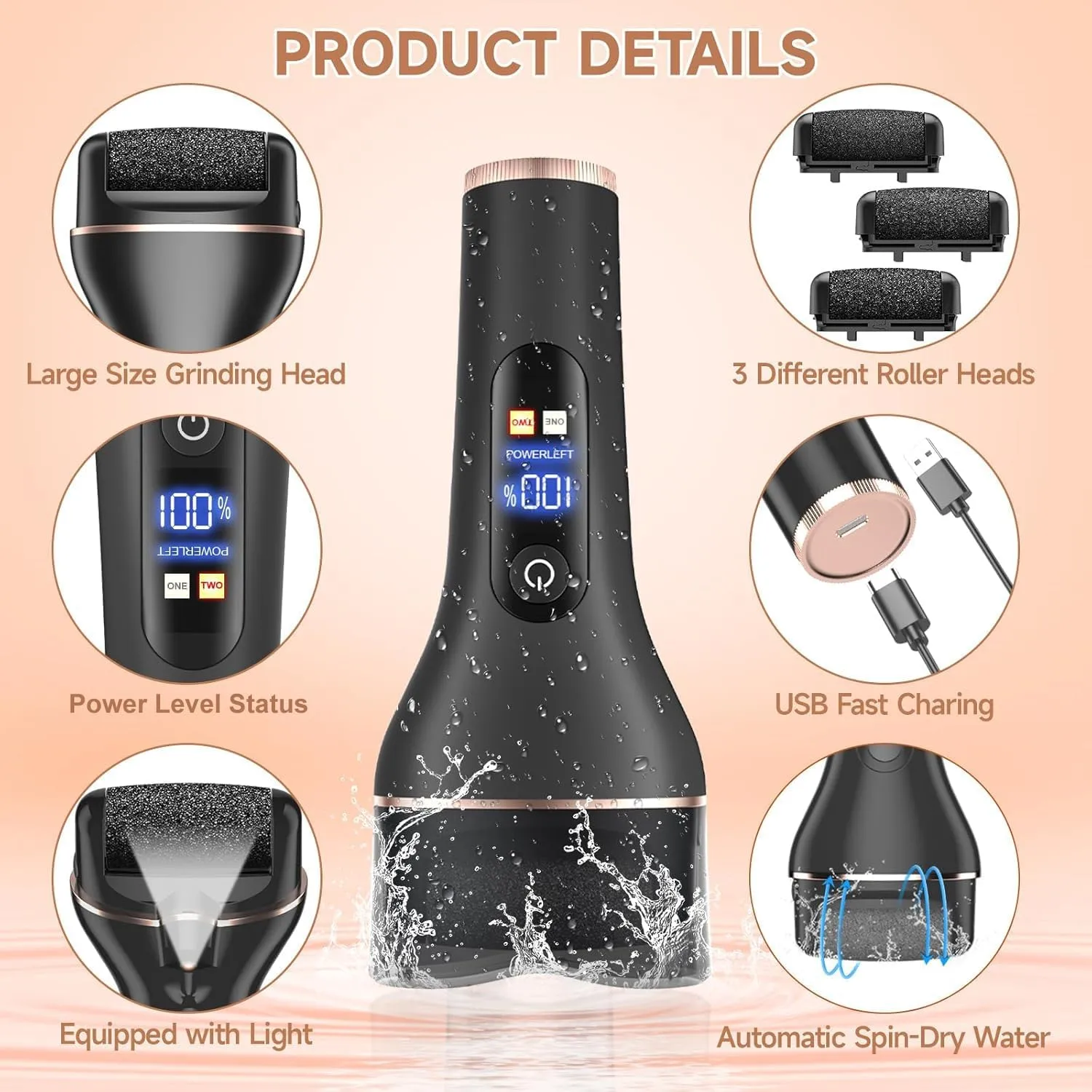 Electric Callus Remover for Feet,Rechargeable Portable Foot File Pedicure Kits,Waterproof Pedi Feet Care Tools Wet&Dry Foot Scrubber File Perfect for Hard Cracked Dry Dead Skin