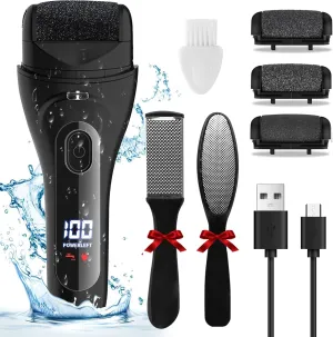 Electric Foot File Pedicure Feet Hard Skin Remover Foot Scraper Dry Dead Skin Remover Callus Exfoliator Rechargeable Feet Scrubber with 3 Replacement Rollers Foot Care Skin Removers, Black