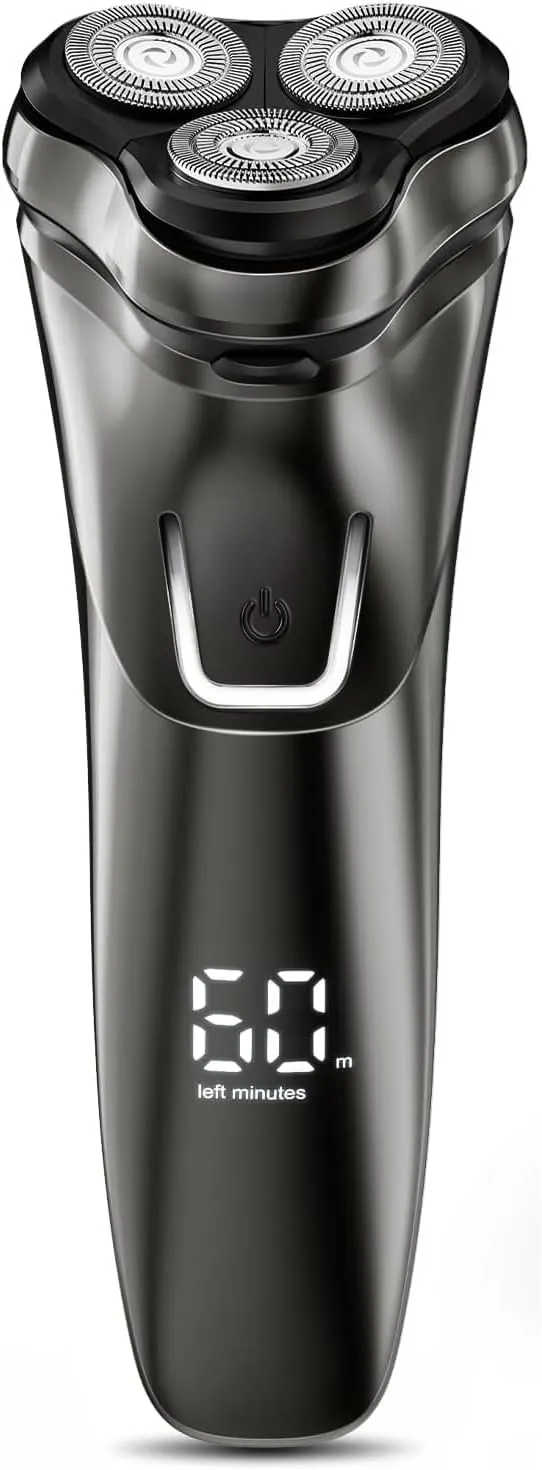 Electric Razor for Men Waterproof: Cordless Wet/Dry Rotary Shaver - USB Fast Charging & Sensitive Skin Care - Pop up Trimmer & Precision Blades Dark Black