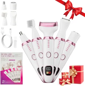 Electric Razor for Women Shavers Wet/Dry 5 in 1 Bikini Trimmer Face Razors Bikini Trimmer for Women with LED Display for Face Nose Eyebrow Arms Armpit Legs Pubic Area Painless Facial Hair Removal