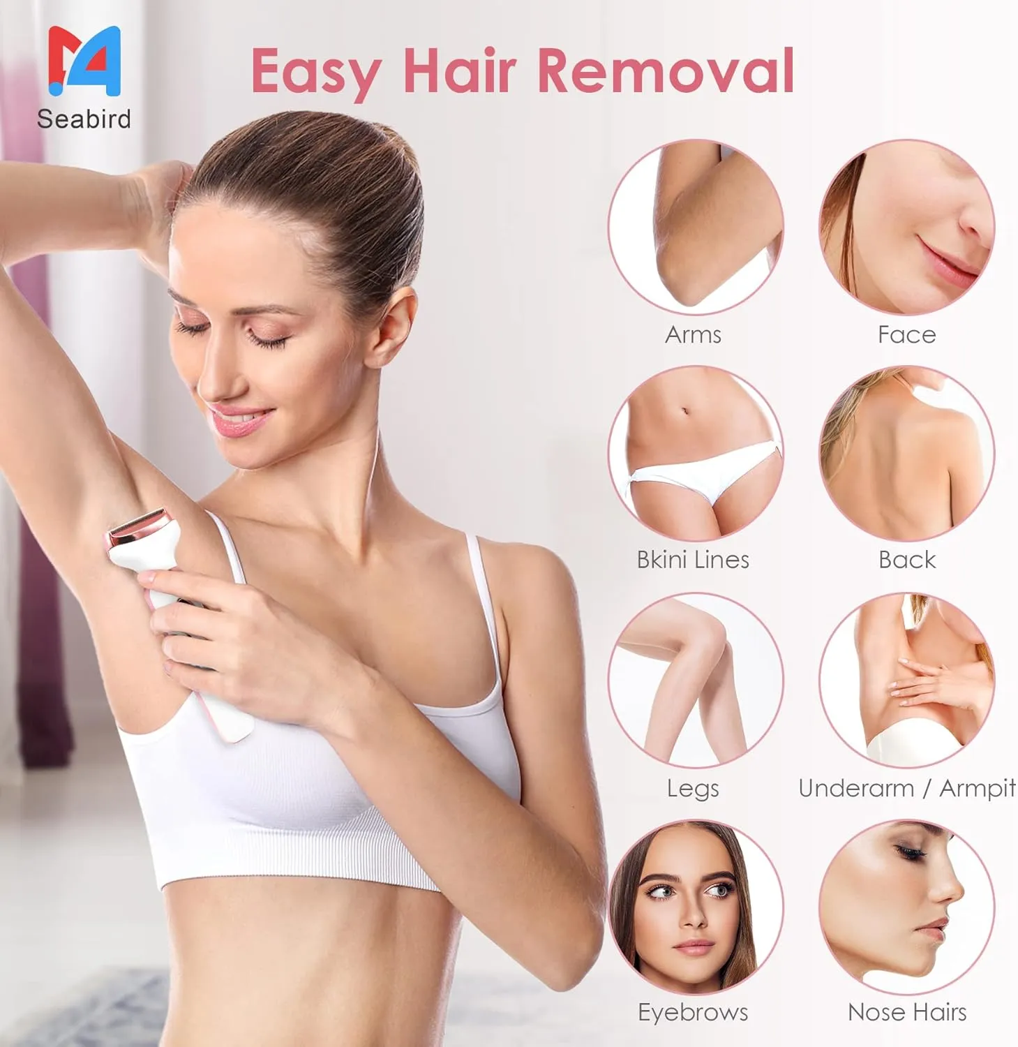 Electric Razors for Women, 4 in 1 Electric Women Shaver, Hair Removal Epilators for Leg Face Arm Bikini Armpit Pubic Hair, Cordless Rechargeable Portable Women's Bikini Trimmers, White