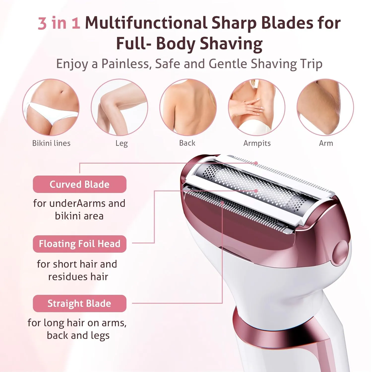 Electric Razors for Women - 4 in 1 Shavers, Pubic Hair, Legs, Arm, Underarm, Bikini, Face Shaver, Rechargeable Hair Removal Epilator, Birthday & Christmas Gifts