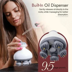 Electric Scalp Massager Hair Growth w/ 4 Massage Modes & Oil Compartment - Head Massager Scalp Stress Relax, Scalp Health - Removable Silicone Heads, Rechargeable, Pain Relief for Dry & Itchy Scalp