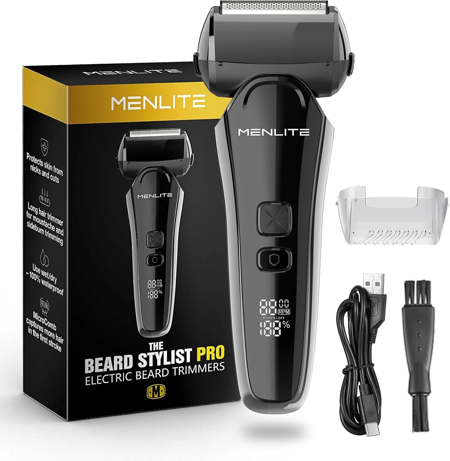 Electric Shaver for Men,3 Floating Blade Beard Trimmers,Waterproof Foil Shaver,Cordless Rechargeable with Pop Up Sideburns Trimmer,Portable Men’s Travel Facial Hair Groomer (Black)