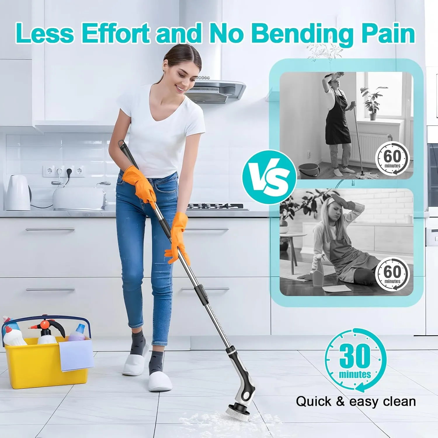 Electric Spin Scrubber for Cleaning Bathroom,Cordless Electric Shower Scrubber with Power LCD Display Voice Broadcast,9 Replaceable Heads Shower Cleaning Brush for Bathroom Bathtub Grout Kitchen