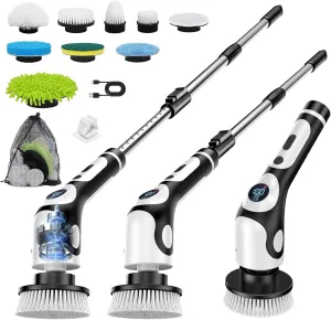 Electric Spin Scrubber for Cleaning Bathroom,Cordless Electric Shower Scrubber with Power LCD Display Voice Broadcast,9 Replaceable Heads Shower Cleaning Brush for Bathroom Bathtub Grout Kitchen